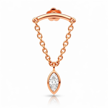 18K Rose Gold Hidden Helix Chain Stud with 4 mm Marquise Natural Diamond