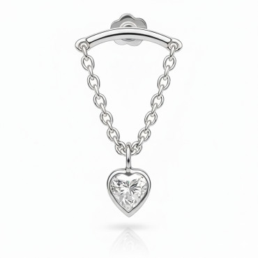 18K White Gold Hidden Helix Chain Stud with Heart-Shape Moissanite