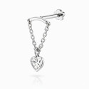 18K White Gold Hidden Helix Chain Stud with Heart-Shape Moissanite