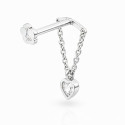 18K White Gold Hidden Helix Chain Stud with Heart-Shape Moissanite