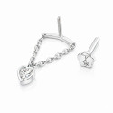 18K White Gold Hidden Helix Chain Stud with Heart-Shape Moissanite
