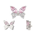 Natural Titanium 16G (1.2MM) Internally Threaded Pink Crystal Butterfly Labret Stud
