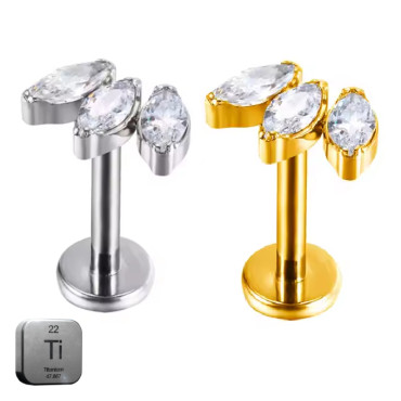 Titanium 3CZ Curved 16G (1.2MM) Internally Threaded Labret Stud