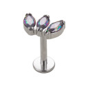 Natural Titanium 3CZ Curved 16G (1.2MM) Internally Threaded Labret Stud