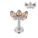 Natural Titanium 3CZ Curved 16G (1.2MM) Internally Threaded Labret Stud
