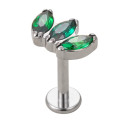 Natural Titanium 3CZ Curved 16G (1.2MM) Internally Threaded Labret Stud