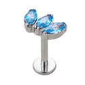 Natural Titanium 3CZ Curved 16G (1.2MM) Internally Threaded Labret Stud