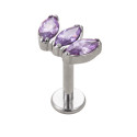 Natural Titanium 3CZ Curved 16G (1.2MM) Internally Threaded Labret Stud