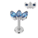 Natural Titanium 3CZ Curved 16G (1.2MM) Internally Threaded Labret Stud