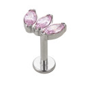 Natural Titanium 3CZ Curved 16G (1.2MM) Internally Threaded Labret Stud