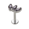 Natural Titanium 3CZ Curved 16G (1.2MM) Internally Threaded Labret Stud