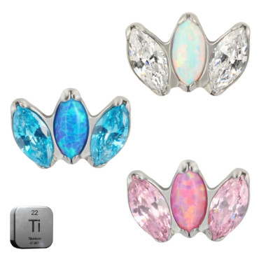 Natural Titanium 3CZ Opal Curved 16G (1.2MM) Internally Threaded Labret Stud