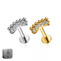 Titanium Dotted Curved Crystal 16G (1.2MM) Internally Threaded Labret Stud