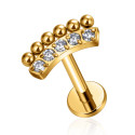 Titanium Dotted Curved Crystal 16G (1.2MM) Internally Threaded Labret Stud
