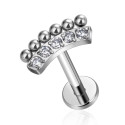 Titanium Dotted Curved Crystal 16G (1.2MM) Internally Threaded Labret Stud