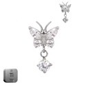 Natural Titanium 16G (1.2mm) Internally Threaded Butterfly Dangling Piercing Stud