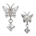 Natural Titanium 16G (1.2mm) Internally Threaded Butterfly Dangling Piercing Stud