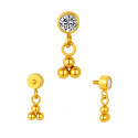 Titanium 16G (1.2mm) Internally Threaded 3 Dots CZ Dangling Piercing Stud