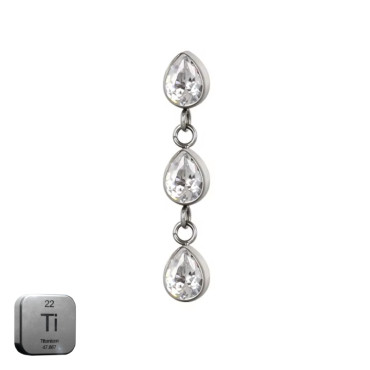 Natural Titanium 16G (1.2mm) Internally Threaded Marquise Double Drop Dangling Piercing Stud
