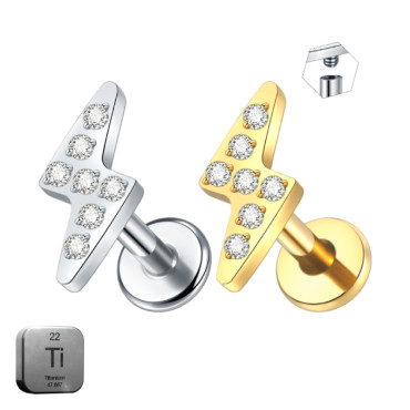 Titanium 16G (1.2mm) Internally Threaded Crystal Lightning Flash Stud