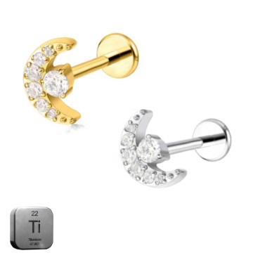 Titanium 16G Internally Threaded Labret Moon with Crystal Stud