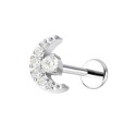 Titanium 16G Internally Threaded Labret Moon with Crystal Stud