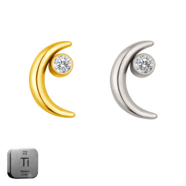 Titanium 16G Internally Threaded Labret Moon with Crystal Stud