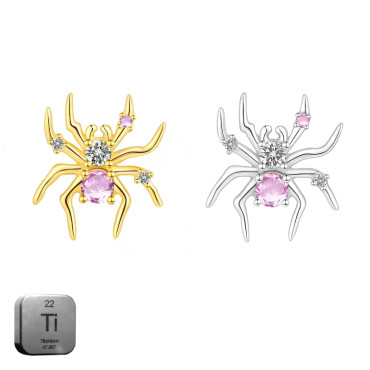 Titanium 16G (1.2MM) Internally Threaded Spider with Pink Crystal Stud
