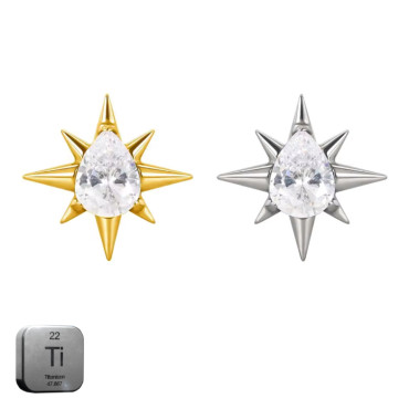 Titanium 16G (1.2MM) Internally Threaded Star with Zircon Piercing Stud