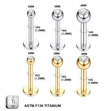 Titanium 16G AND 14G Internally Threaded Labret Stud