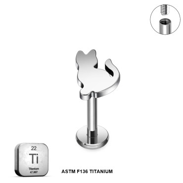 Titanium Internally Threaded Cat Shape Stud