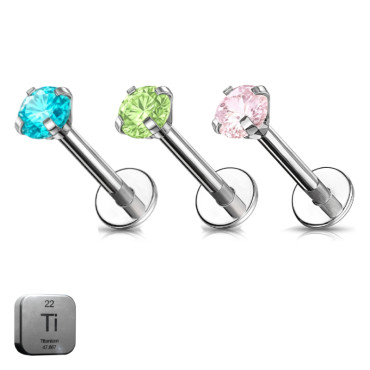 Natural Titanium 16G (1.2MM) Internally Threaded Crystal Labret Stud