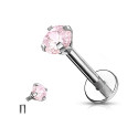 Natural Titanium 16G (1.2MM) Internally Threaded Crystal Labret Stud
