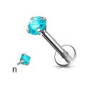 Natural Titanium 16G (1.2MM) Internally Threaded Crystal Labret Stud