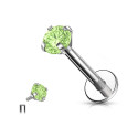 Natural Titanium 16G (1.2MM) Internally Threaded Crystal Labret Stud