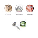 Natural Titanium 16G (1.2MM) Internally Threaded Crystal Labret Stud