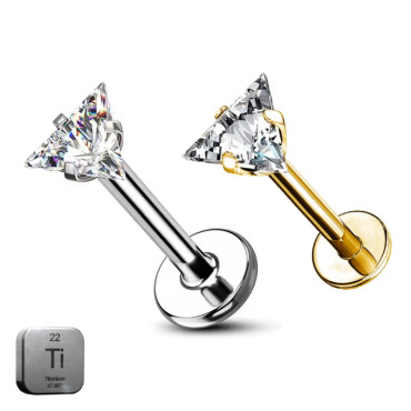 Titanium Internally Threaded Triangle CZ Labret Stud