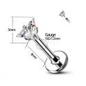 Titanium Internally Threaded Triangle CZ Labret Stud