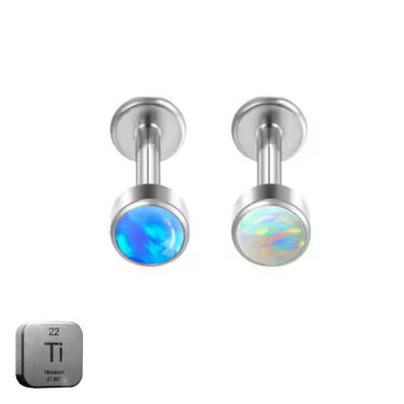 Natural Titanium 16G (1.2MM) Internally Threaded Opal Cylinder Labret Stud