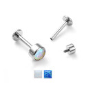 Natural Titanium 16G (1.2MM) Internally Threaded Opal Cylinder Labret Stud