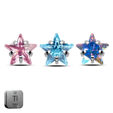 Natural Titanium 16G (1.2MM) Internally Threaded Crystal Star Labret Stud