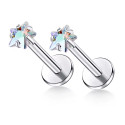 Natural Titanium 16G (1.2MM) Internally Threaded Crystal Star Labret Stud