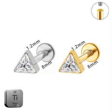 Titanium Internally Threaded Crystal Triangle Labret Stud