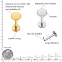 Lab_Disc_01 ASTM F136 Titanium 16G (1.2mm) Internally Threaded Flat Disc Piercing Labret Stud 