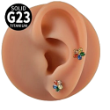 Lab_Flower_01 ASTM F136 Titanium 16G (1.2mm) Internally Threaded Multicolor Flower Stud