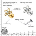 Lab_Flower_04 ASTM F136 Titanium 16G (1.2mm) Internally Threaded Flower Stud