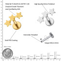 LAB_Star_06 ASTM F136 Titanium 16G (1.2MM) Internally Threaded Triple Star Piercing Stud