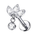 Titanium 16G (1.2mm) Internally Threaded Lotus Dangling Piercing Stud