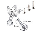 Titanium 16G (1.2mm) Internally Threaded Lotus Dangling Piercing Stud