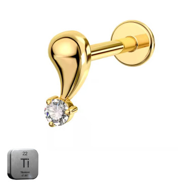 Titanium 16G (1.2MM) Internally Threaded Leaf Drop Crystal Piercing Stud
